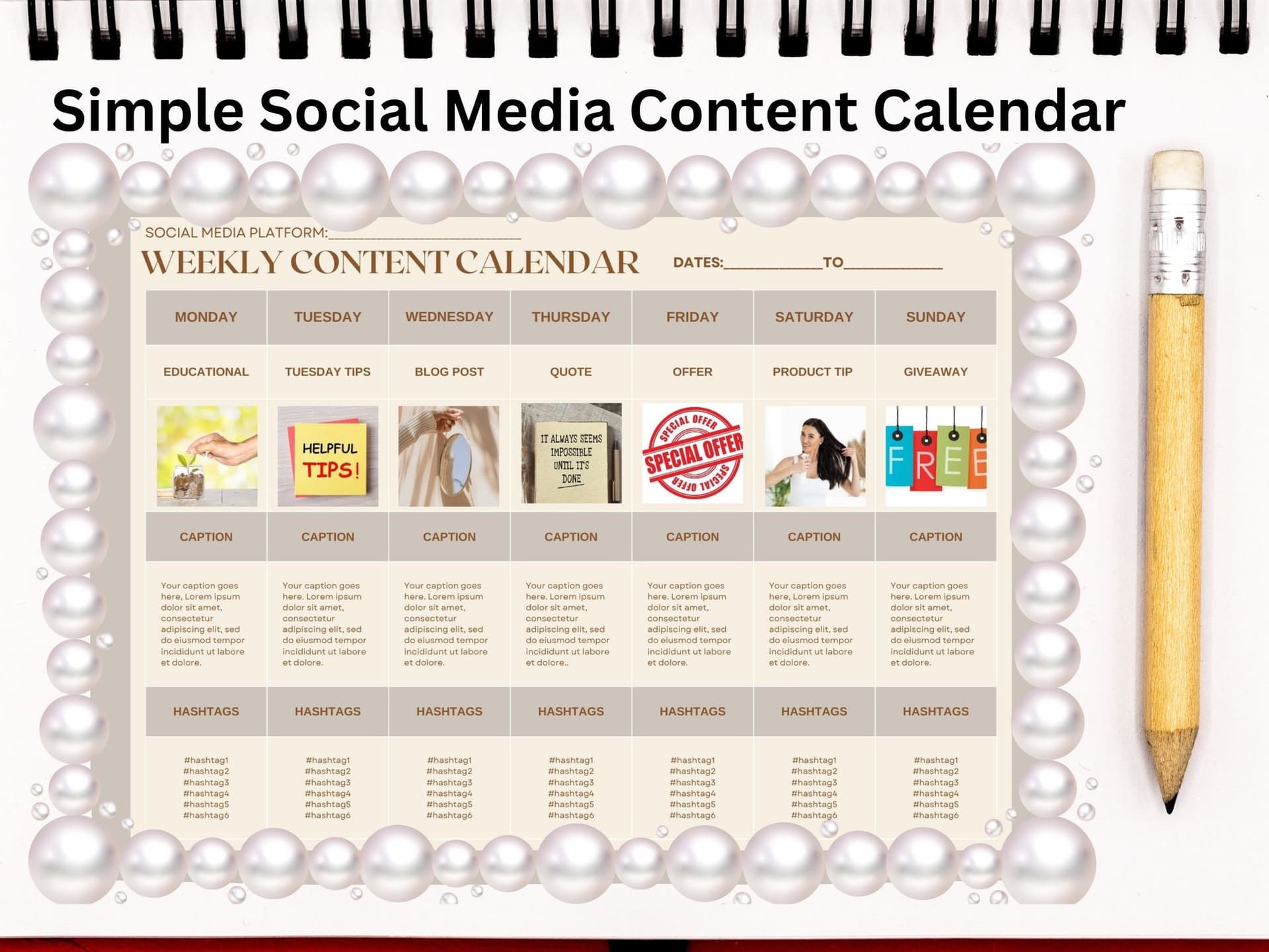 content calendar weekly planner POD seller schedule