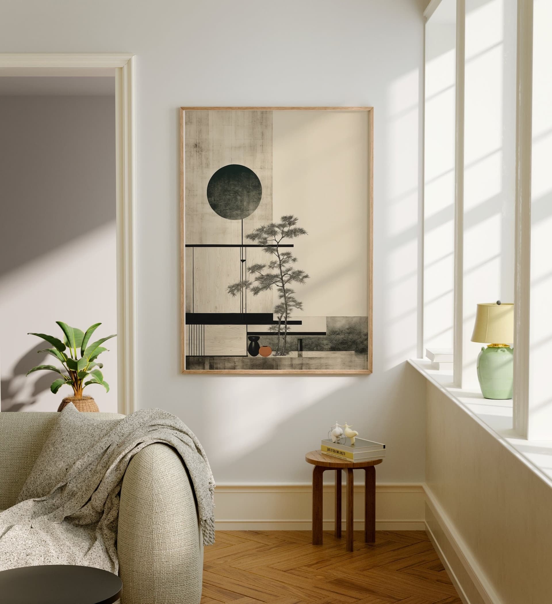 scandinavian minimalist living room framed wall art
