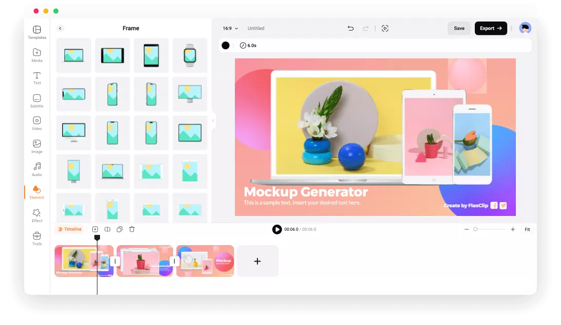 mockup generator tool interface with multiple frames