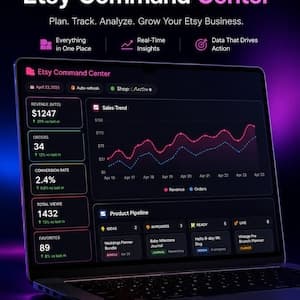 Etsy shop analytics dashboard on laptop screen
