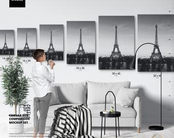 wall art print mockup close crop versus full room scene comparison