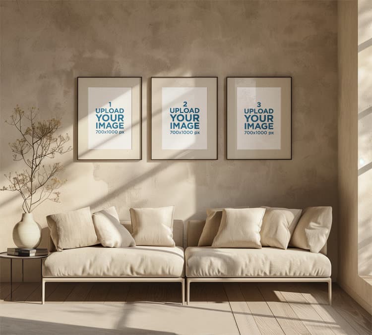 minimalist art print mockup styled room wall