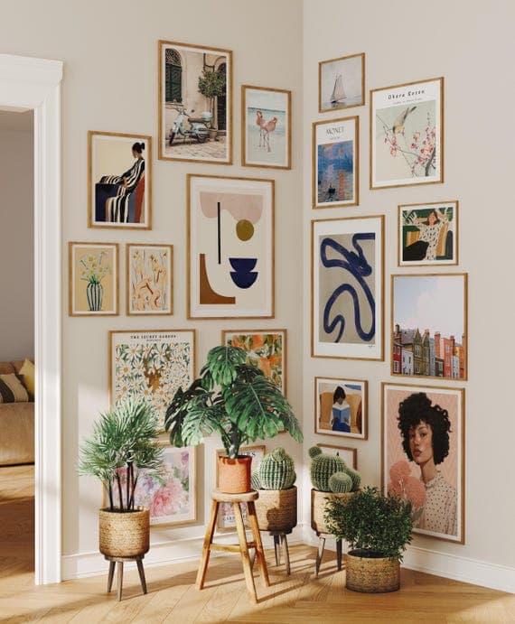 digital art print wall mockup living room gallery wall styled