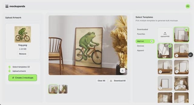 Mockupanda bulk mockup generator interface