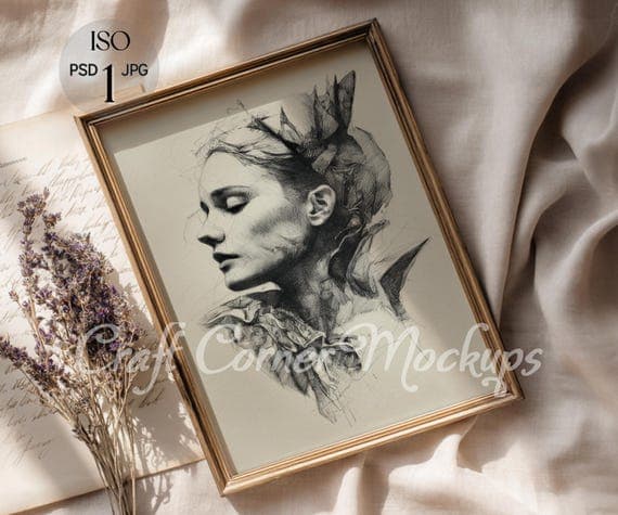 wall art mockup frames living room styled flat lay