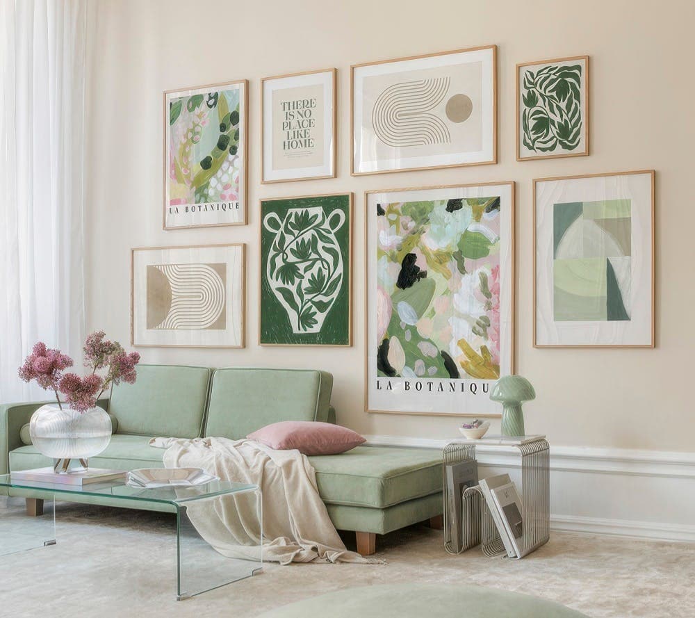 botanical print gallery wall styled home interior