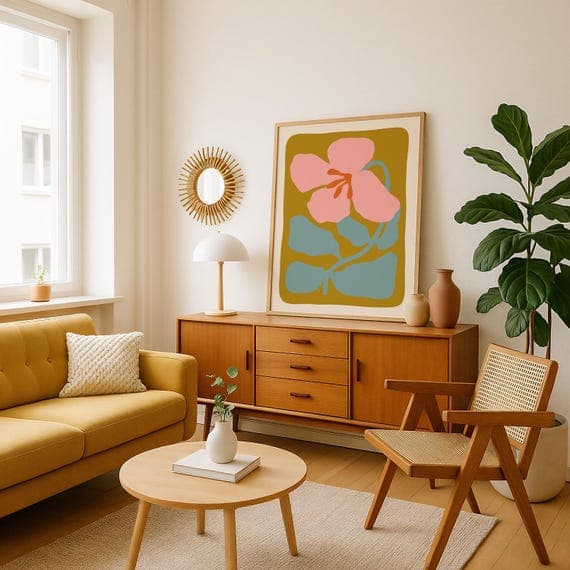 digital wall art print framed on wall styled home interior