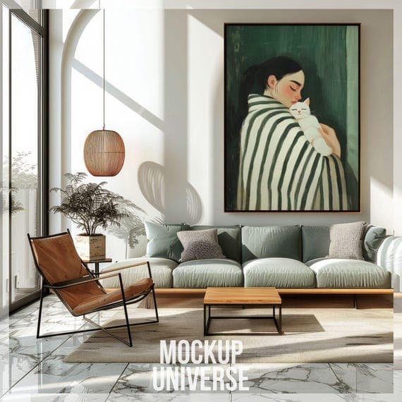 modern minimalist living room framed art print wall mockup