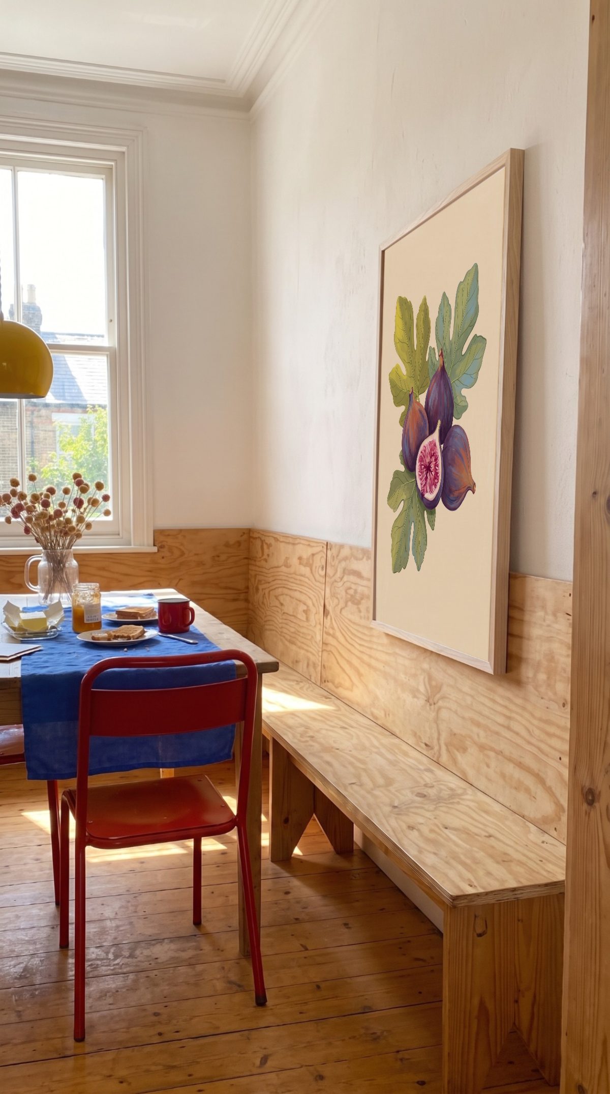 Dining Nook Frame Mockup, side angle, with a sample print