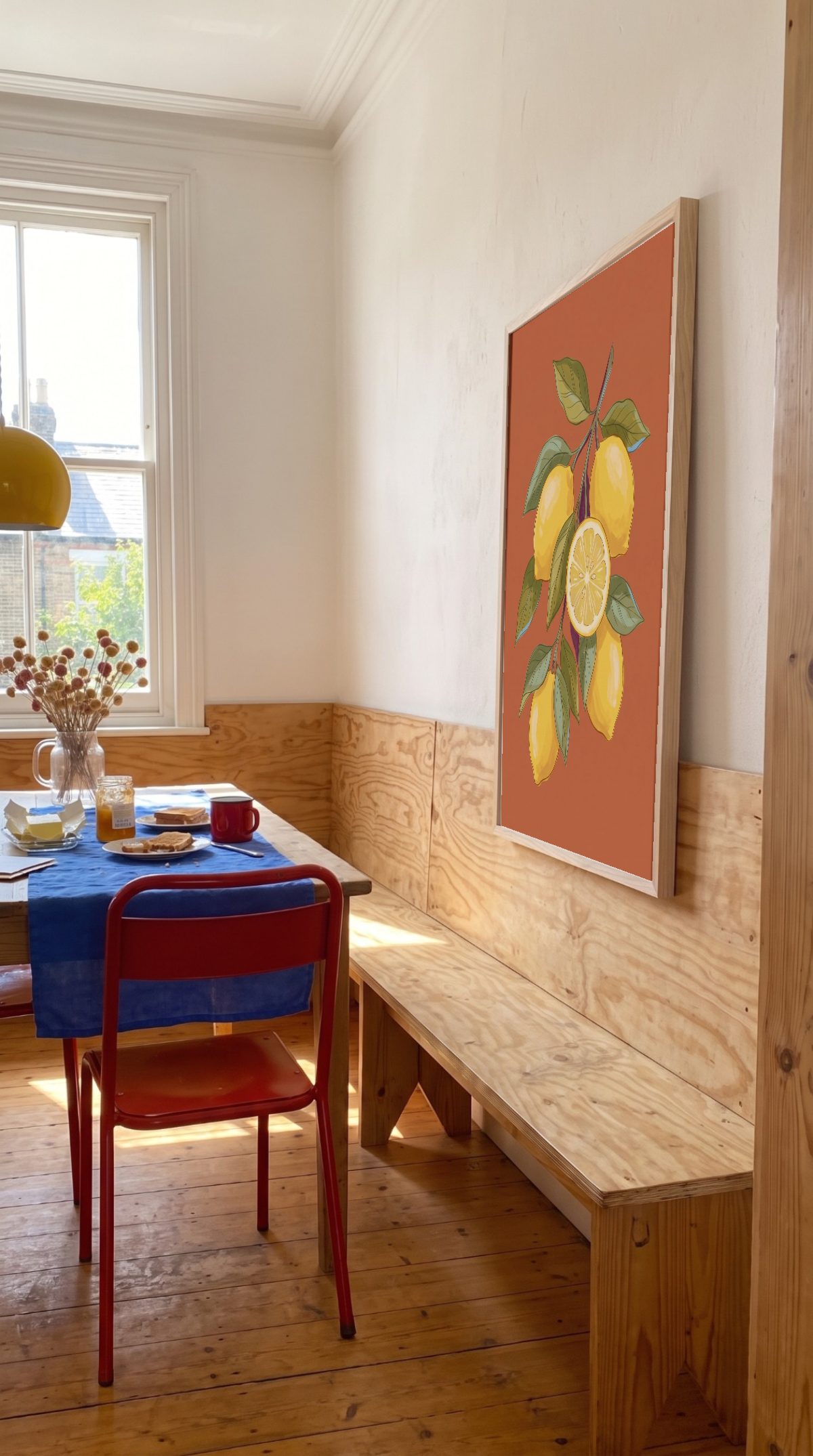 Dining Nook Frame Mockup, side angle, with a sample print