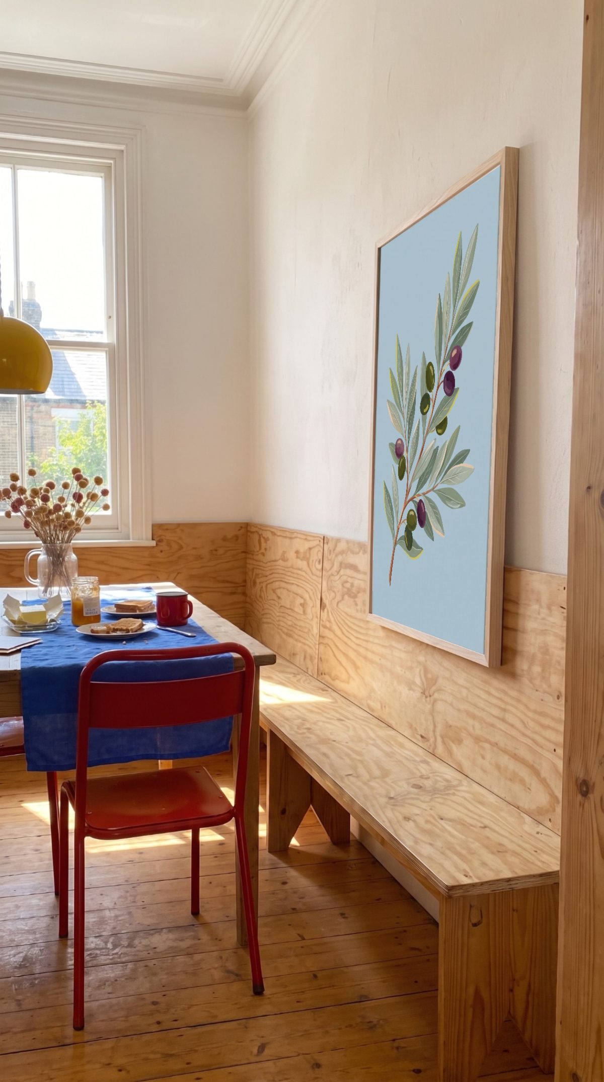 Dining Nook Frame Mockup, side angle, with a sample print