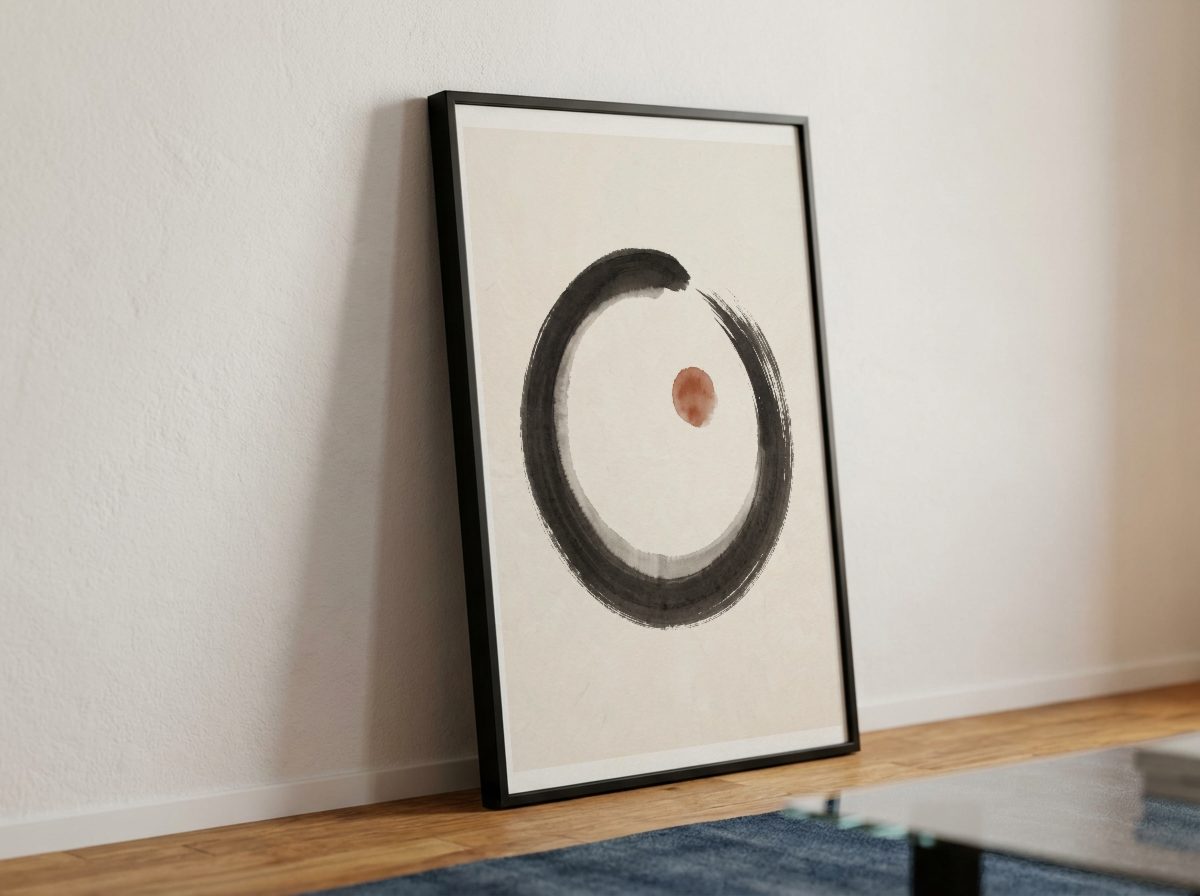 Minimalist Living Room Frame Mockup, leaning, with a sample print