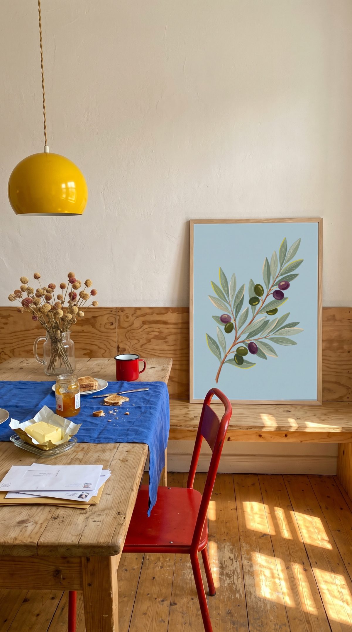 Dining Nook Frame Mockup, on the bench, with a sample print