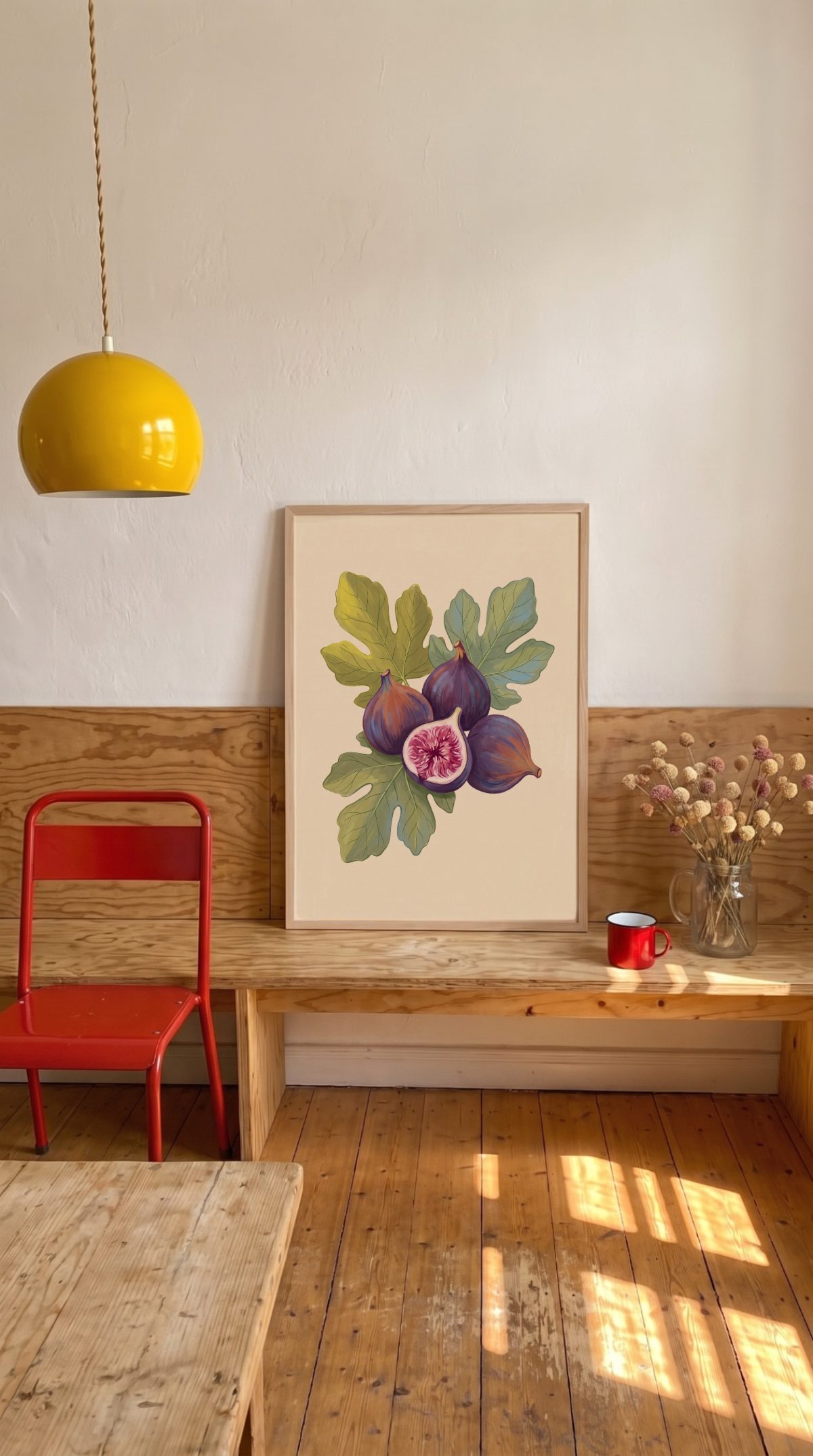 Dining Nook Frame Mockup, under the lamp, with a sample print