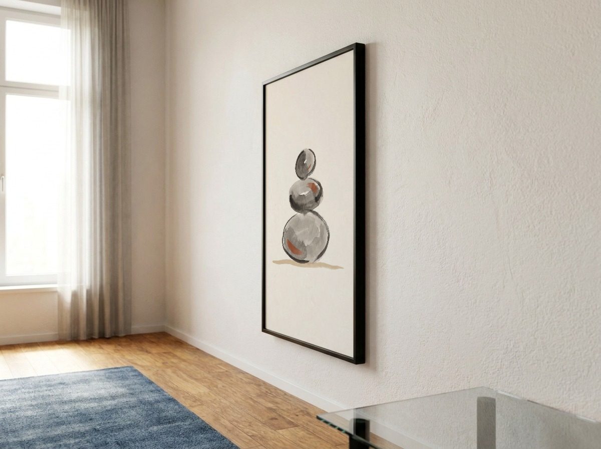Minimalist Living Room Frame Mockup, side angle, with a sample print